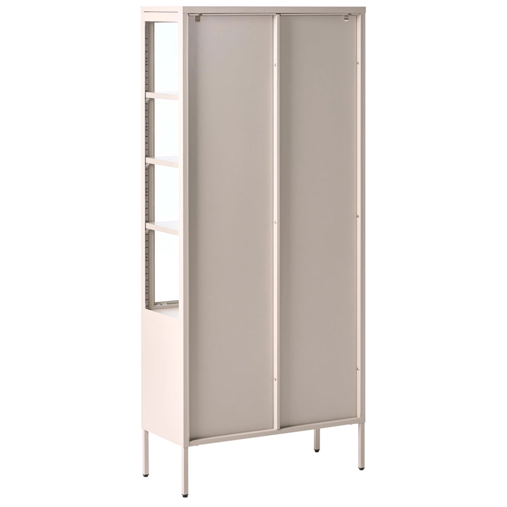 Vetrina moderna in acciaio beige e ante in vetro stile contemporaneo industriale sala da pranzo soggiorno