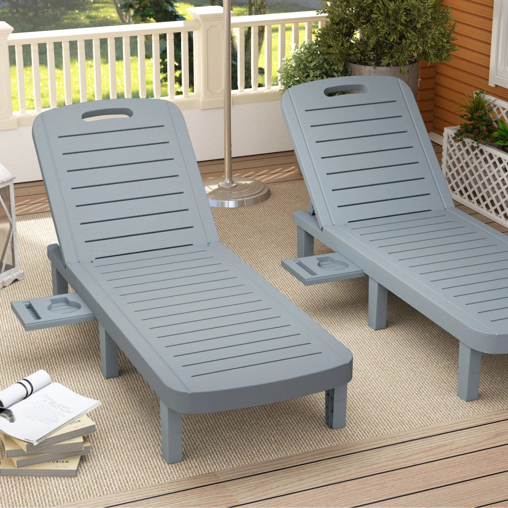 Lettino prendisole 2 pezzi con vassoio ¨C zephmum ¨C effetto legno 62x158x88 cm grigio