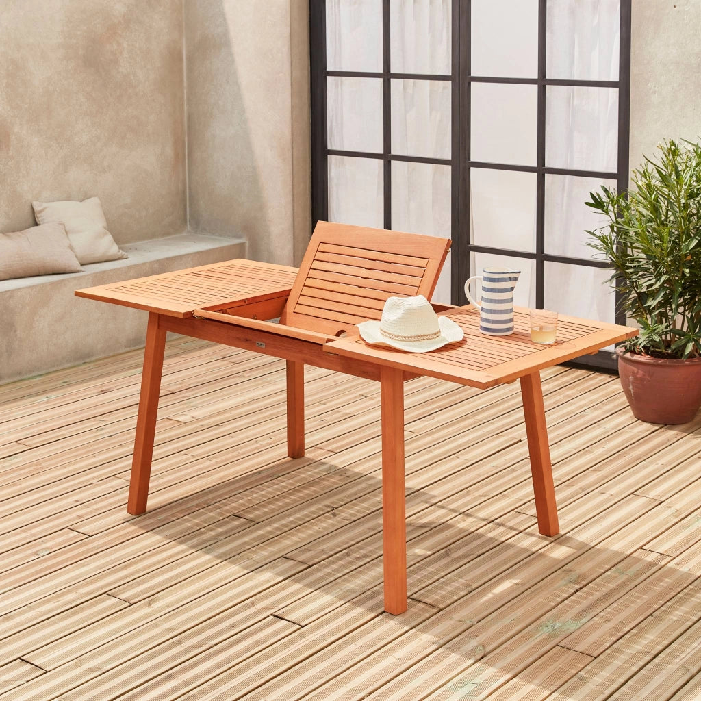 Tavolo da giardino rettangolare allungabile in legno, 6 a 10 posti,