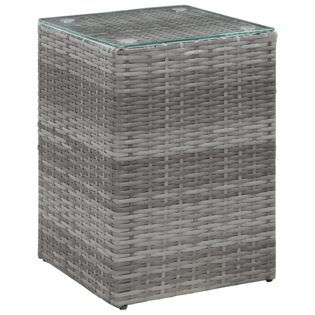 Tavolino Laterale Piano in Vetro Grigio 35x35x52 cm Polyrattan cod mxl 21419