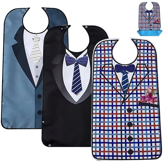 Slabbetji per adulto, 3-pack di slabbetji impermeabili per adulto con contenitore di raccolta, protettori di abbigliamento lavabili per anziani, slabbetji per pasti comodi per uomini e donne