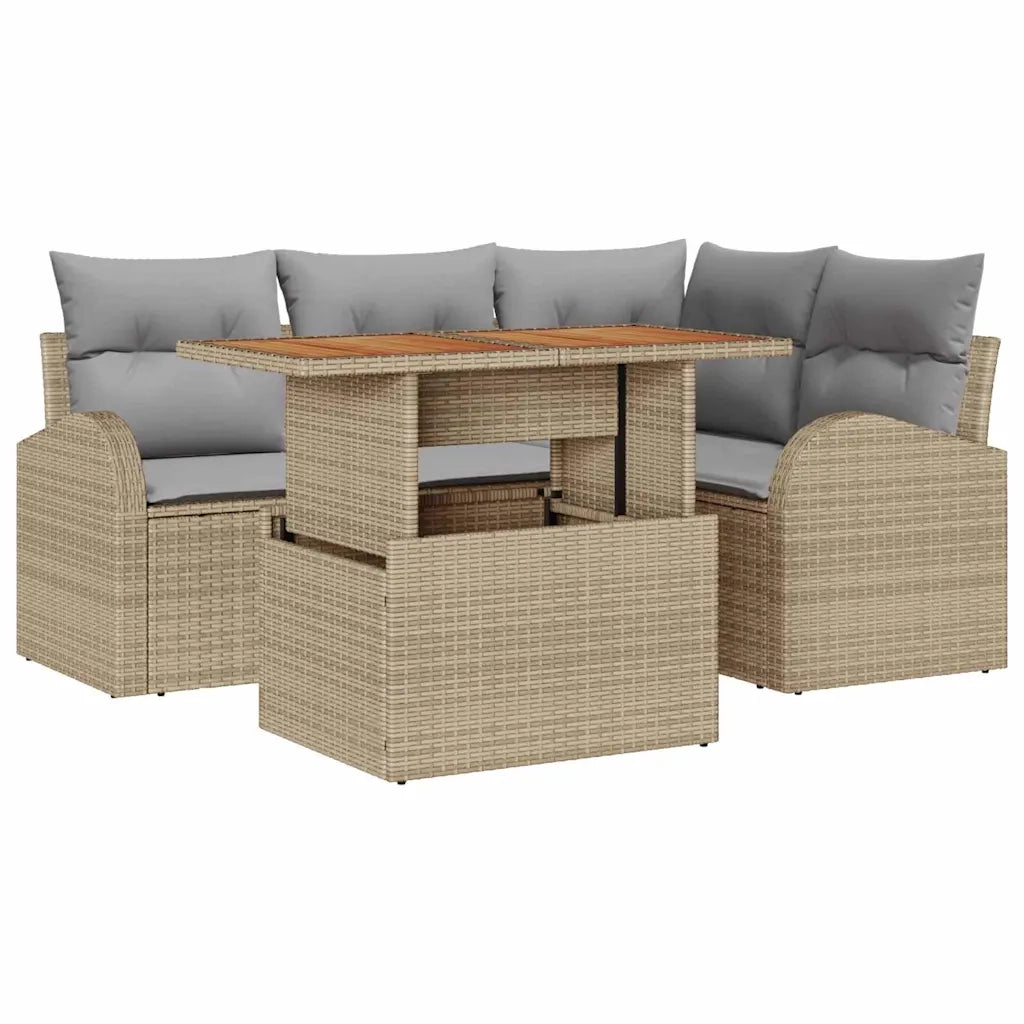 Set Divano da Giardino 5 pcs Beige Poly Rattan 3358317