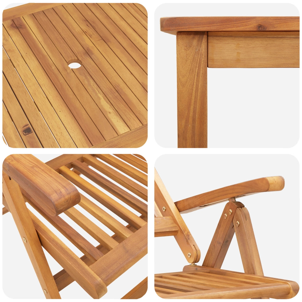 Set da Pranzo per Giardino da 7 Pezzi in Legno Massello di Acacia