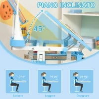 Banco Scuola con Sedia per Bambini 6-12 Anni con Altezza e Inclinazione Regolabile, Blu