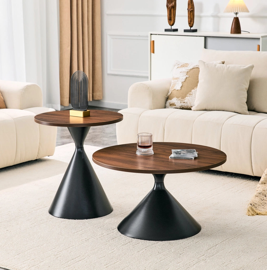 Set 2 tavolini da caffè conici inseribili ?70/50 cm noce e nero