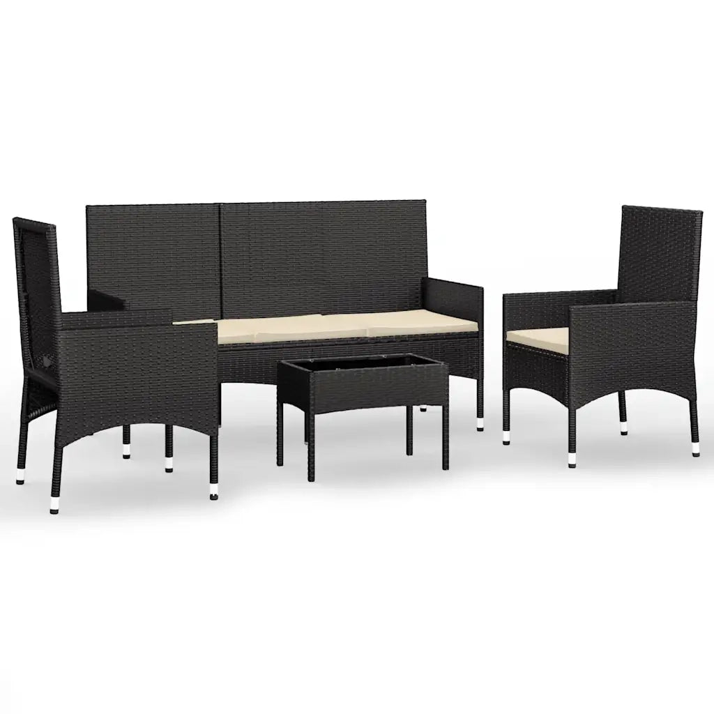 Set Divani da Giardino 4 pz con Cuscini Nero in Polyrattancod mxl 119392