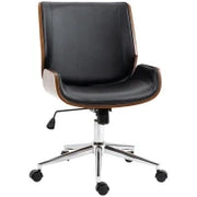 Sedia da Ufficio Vintage Imbottita, in Finta Pelle, Legno e Acciaio, 53x60x86-96 cm, Nero e Marrone Scuro