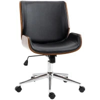 Sedia da Ufficio Vintage Imbottita, in Finta Pelle, Legno e Acciaio, 53x60x86-96 cm, Nero e Marrone Scuro