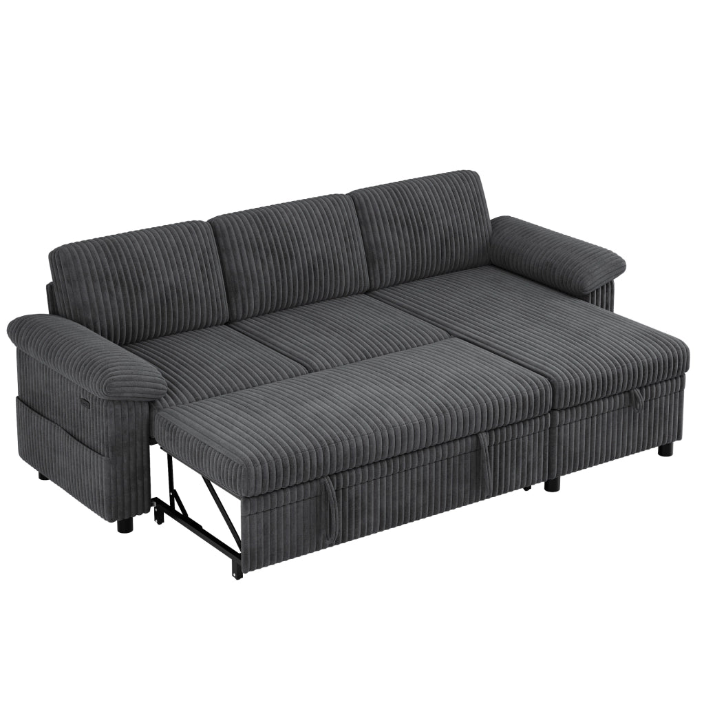 Divano angolare L con funzione letto; ottomana reversibile con contenitore; USB/Type?C; grigio