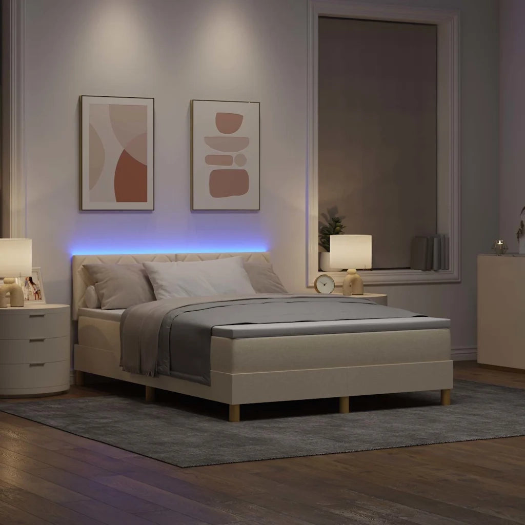 Letto a Sorgente LED con strisce LED Crema 160 x 200 cm Tessuto 3342532