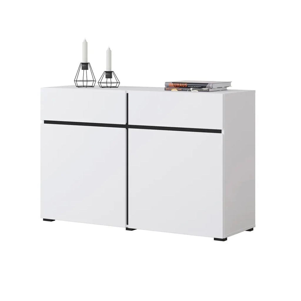 Buffet 120cm colori bianco e nero collezione HAVANA. Credenza design con 2 porte e 2 cassetti.