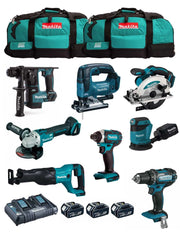 MAKITA Kit MK801 (DDF482 + DHR171 + DGA504 + DTD152 + DJV182 + DSS610 + DJR186 + DBO180 + 3 x 5,0 Ah + DC18RD + 2 x LXT600)