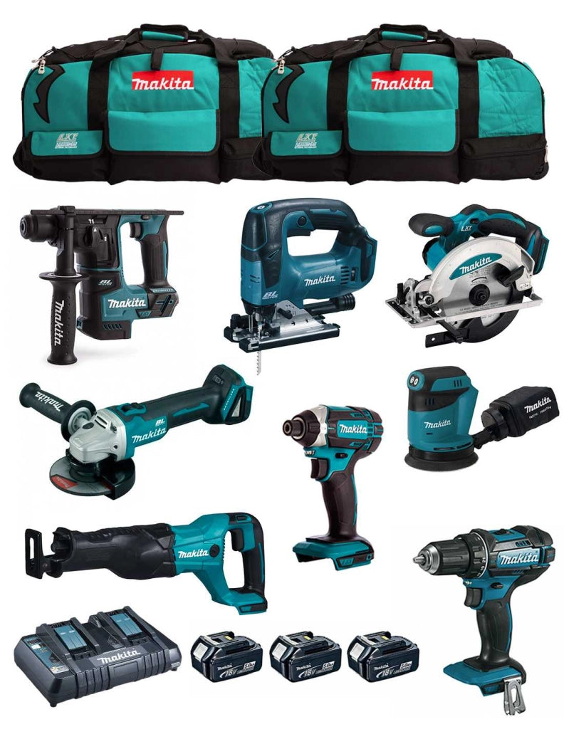 MAKITA Kit MK801 (DDF482 + DHR171 + DGA504 + DTD152 + DJV182 + DSS610 + DJR186 + DBO180 + 3 x 5,0 Ah + DC18RD + 2 x LXT600)