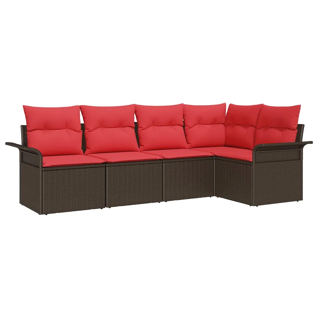 Set Divano da Giardino con cuscino 5 pcs Marrone polyrattan