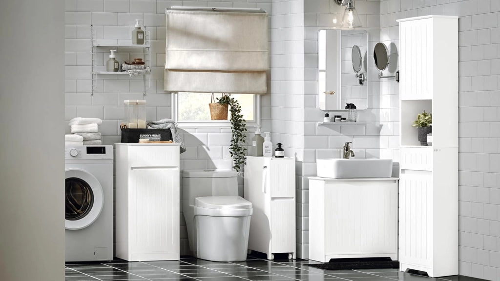 Mobile Sottolavabo Bagno Mobile Base per Lavabo a Terra con 2 Ante Bianco 60x30x60cm BZR108-II-W