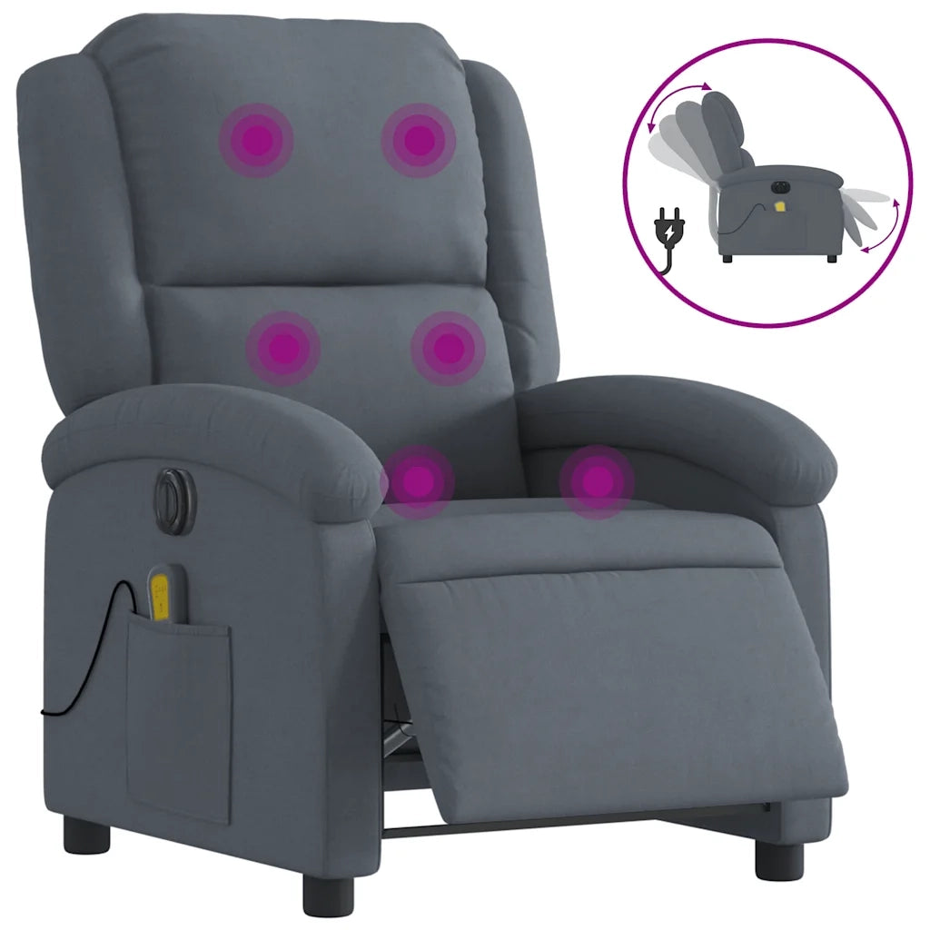 Divano Sedia-Poltrona Massaggiante Reclinante Elettrica Grigio Scuro Velluto 279529