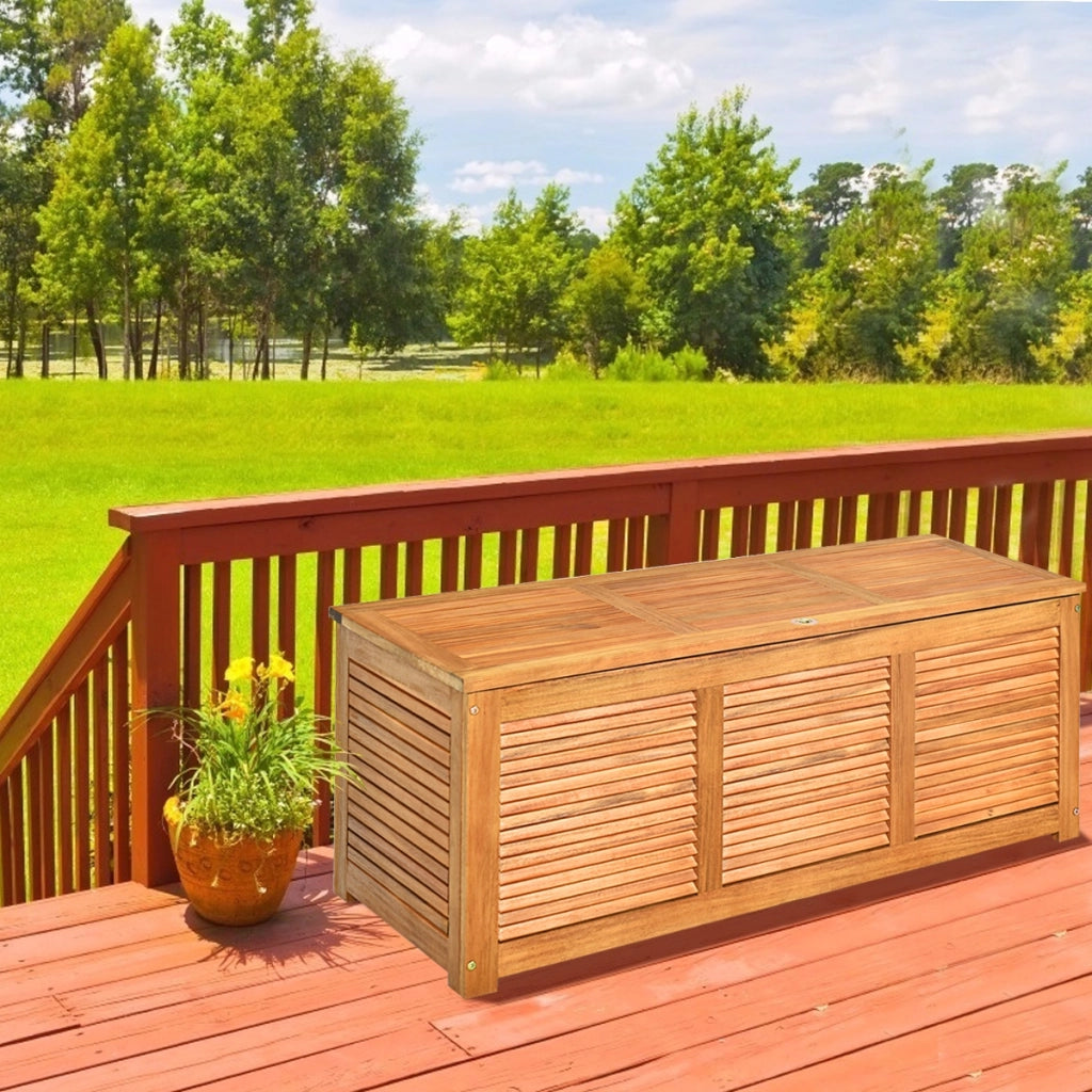 Scatola in legno di acacia per cortile e giardino, Contenitore da esterno per attrezzi da giardinaggio Naturale-Casette da giardino