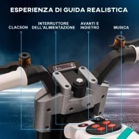 Moto Elettrica per Bambini 3-5 Anni in PP e Metallo con Rotelle, Clacson e Musica, 86x44x58 cm, Bianca e Nera