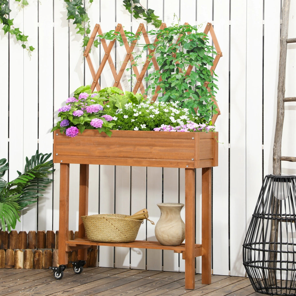 Hochbeet con spalier e scaffale ¨C zephmum ¨C legno massello marrone 79x29x130 cm