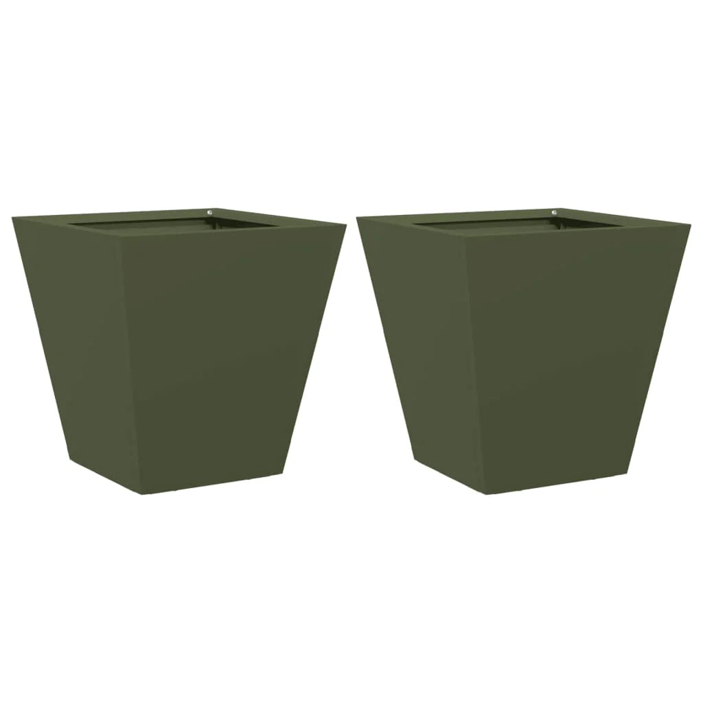 Fioriera rialzata per piante fiori giardino terrazze set da 2 verde oliva 30 x 30 x 30 cm acciaio verde 02_0039078
