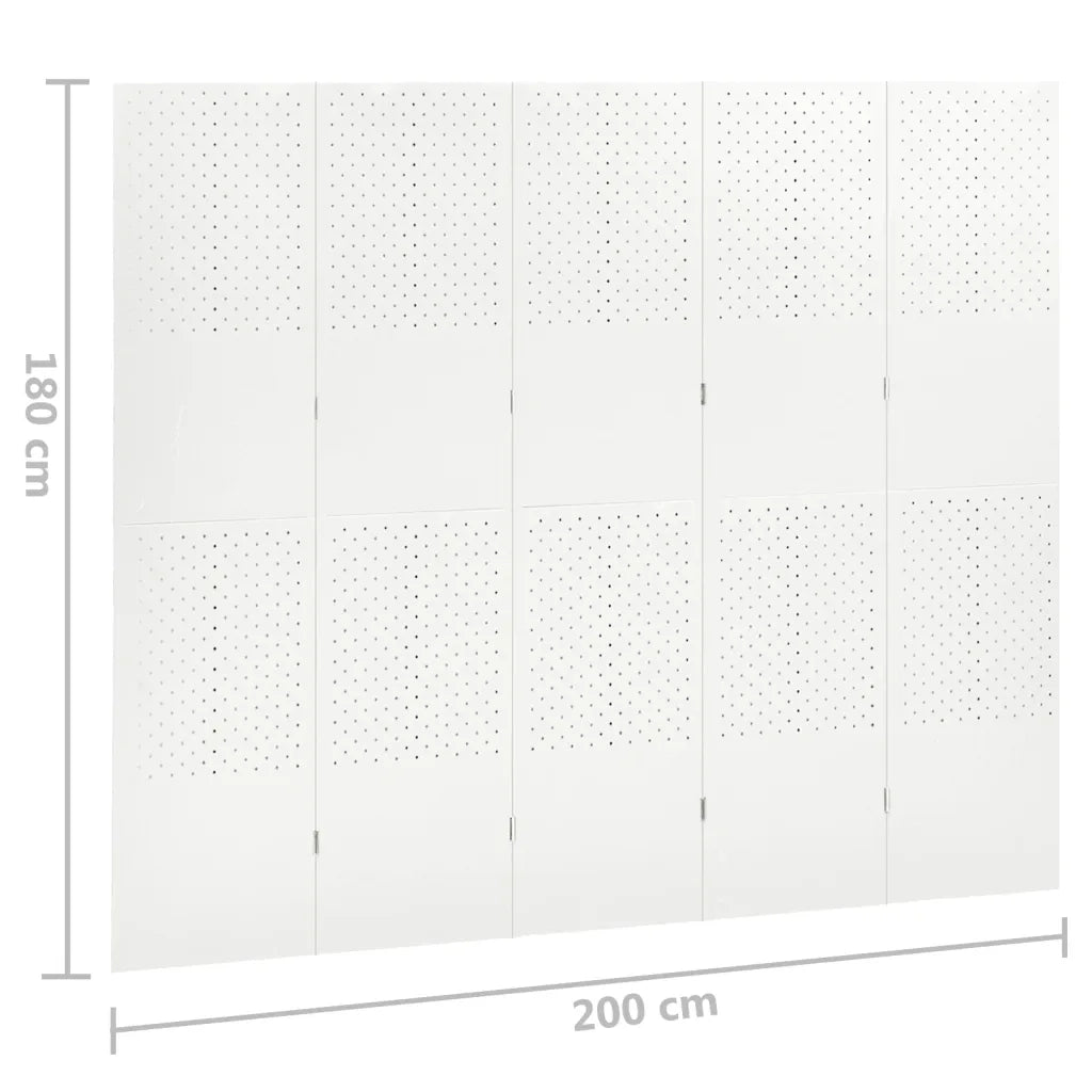 Paravento a 5 Pannelli Bianco 200x180 cm in Acciaio 335902