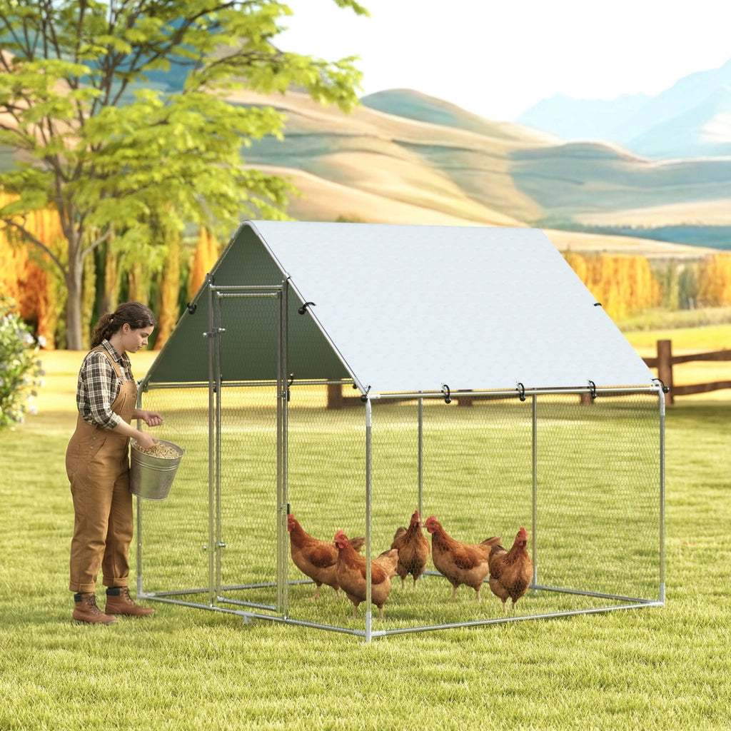 Pollaio per Galline da Esterno con Tetto e Serrature, in Acciaio Zincato, 2x2x2 m, Argento