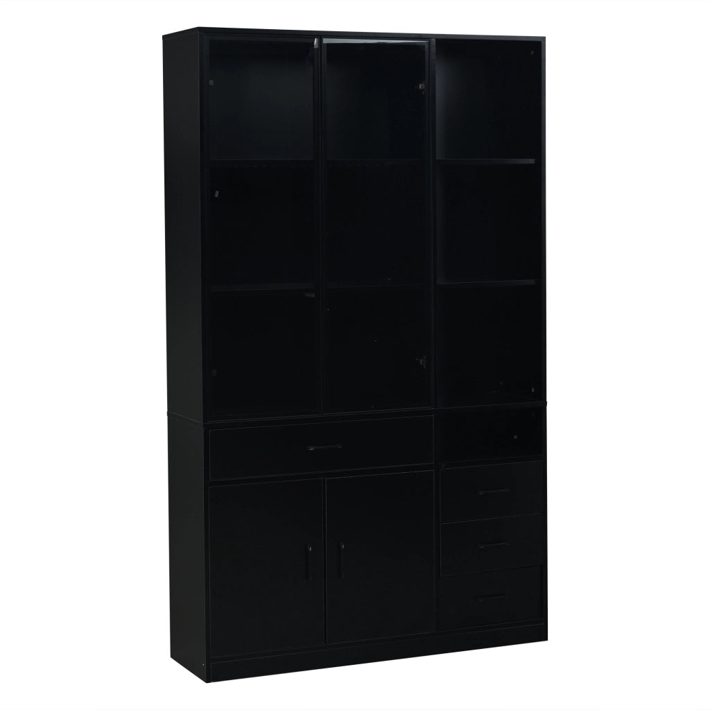 Libreria con 4 cassetti; 4 ante e illuminazione LED - per soggiorno - 120 x 35 x 200 cm - nero