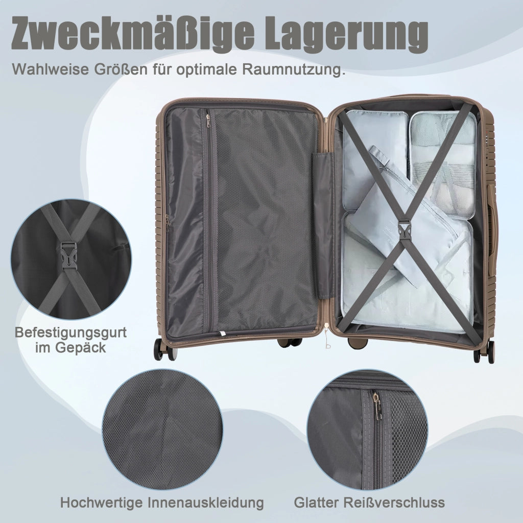 Set di 3 valigie rigide in pp con ruote doppie a 360°, ganci laterali e lucchetto a combinazione champagne 48,5 × 32 × 74 cm