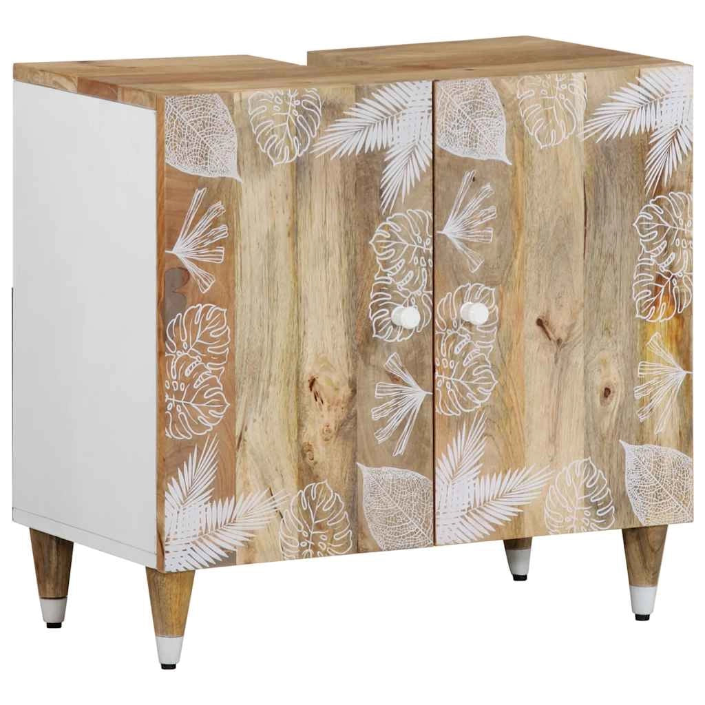 Elegante mobiletto da bagno retrò 62 x 33 x 58 cm pratico contenitore in legno massello di mango 02_0057849