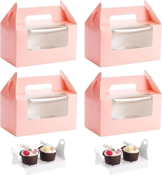 Set di 50 muffin e cupcake in vetro con finestra e maniglia, rosso, 2 compartimenti
