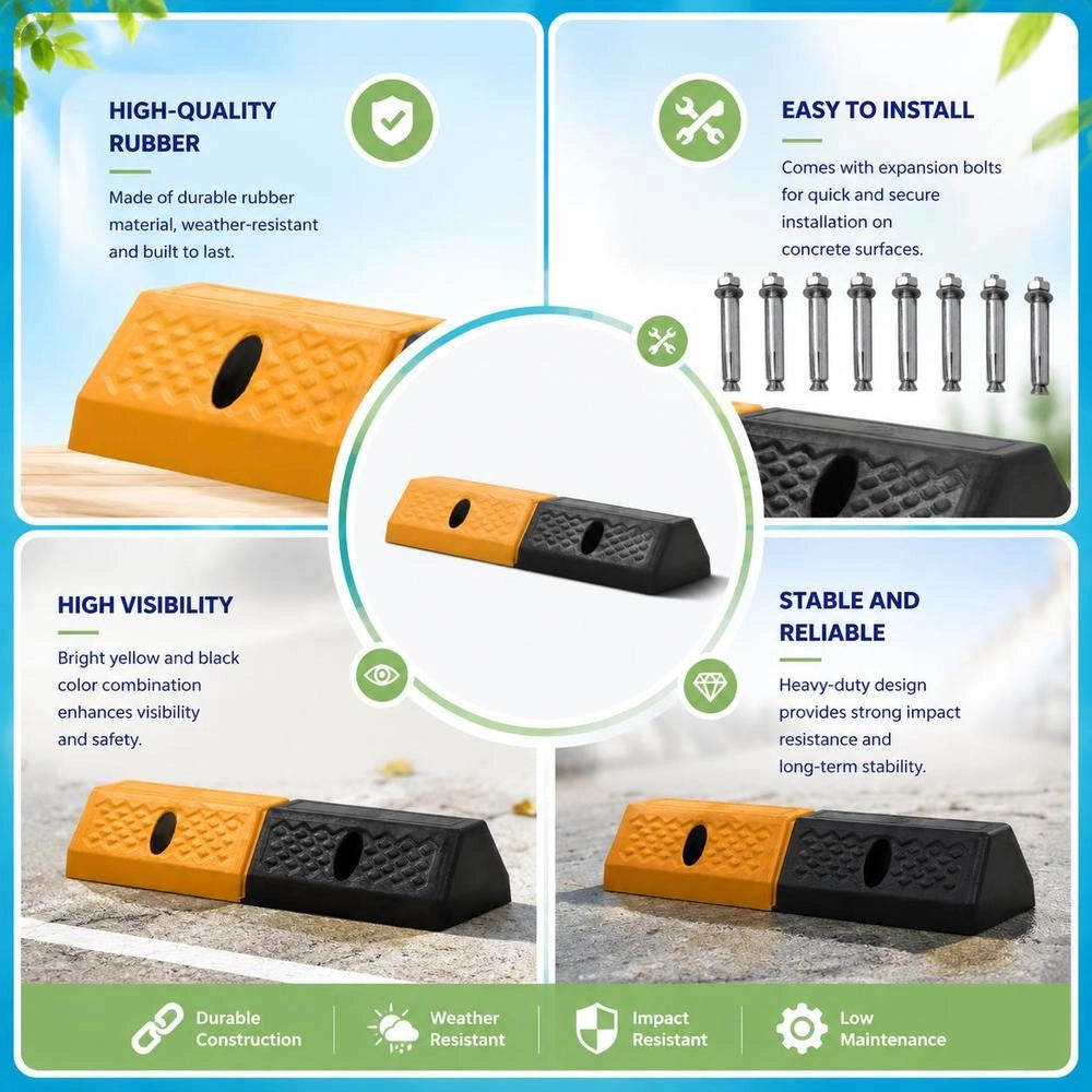 Parking Bumpers, 2 Pieces, Rubber, 49 X 15 X 9 Cm