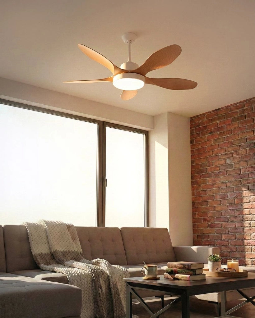 Ventilatore da soffitto con luce in materiale sintetico marrone chiaro Telecomando Moderno soggiorno scandinavo