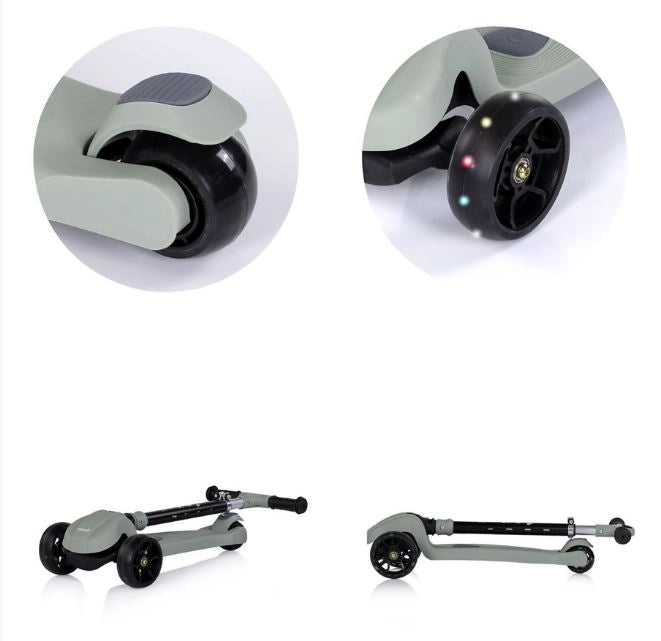 Monopattino per Bambini 3 anni Verde Modello Luxury fino a 50kg Scooter con ruote LED Pedana antiscivolo Freno incluso R