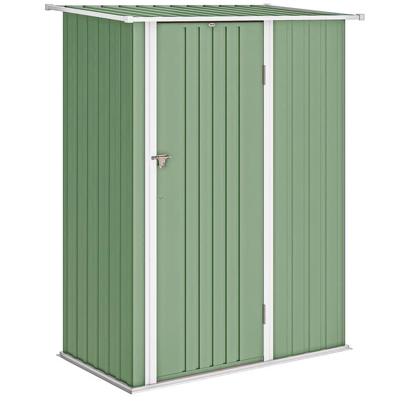 CAPANNO PORTA ATTREZZI IN METALLO CON TETTO INCLINATO E PORTA BLOCCABILE, 142X86X189 CM, VERDE CHIARO