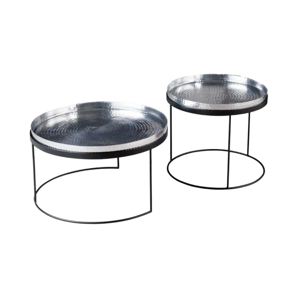 Tavolini bassi nidificati VORTEX in alluminio argentato - set di 2 tavoli rotondi design effetto martellato