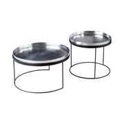 Tavolini bassi nidificati VORTEX in alluminio argentato - set di 2 tavoli rotondi design effetto martellato