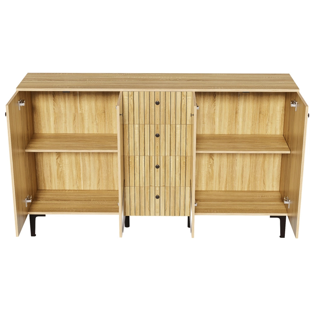 Credenza 160x36x94 cm con 4 ante e 4 cassetti in pannello di particelle naturale