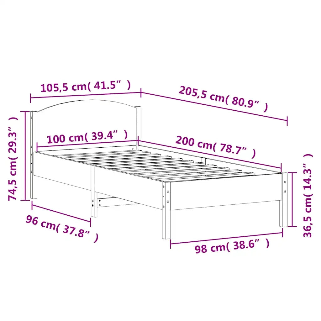 Giroletto senza Materasso Bianco 100x200 cm Legno Massello Pino 842615