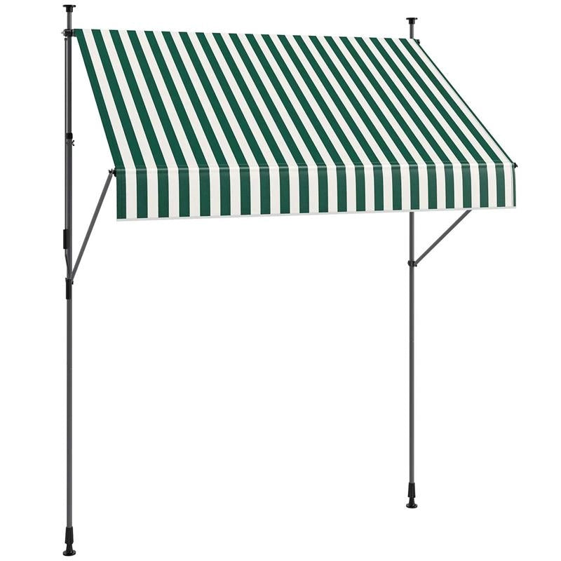 TENDA DA SOLE 2X1.2 M CON SUPPORTI REGOLABILI E MANOVELLA IN ALLUMINIO METALLO E POLIESTERE VERDE E BIANCO