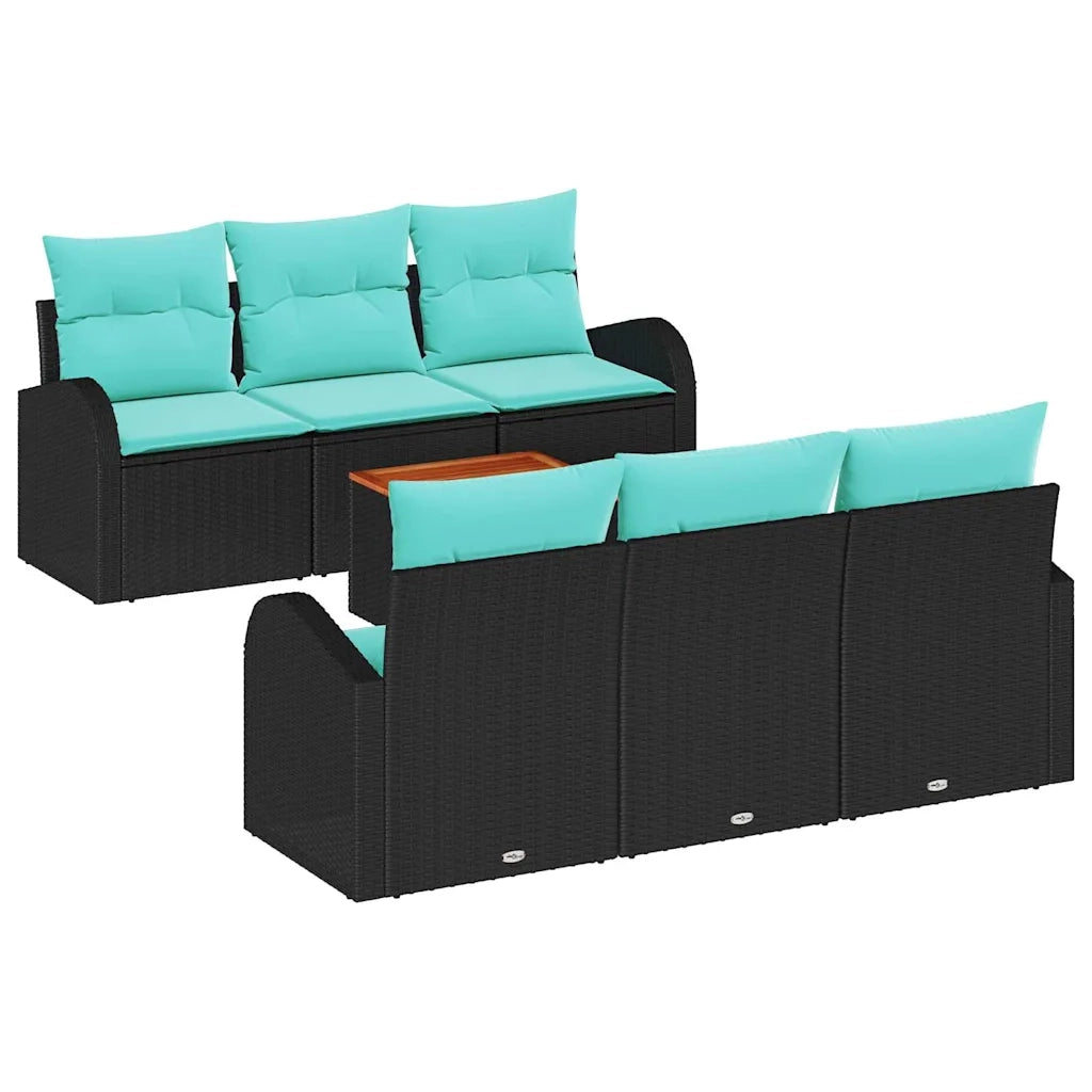 Set Divano da Giardino 7 pcs Nero e Turchese polyrattan 3356198