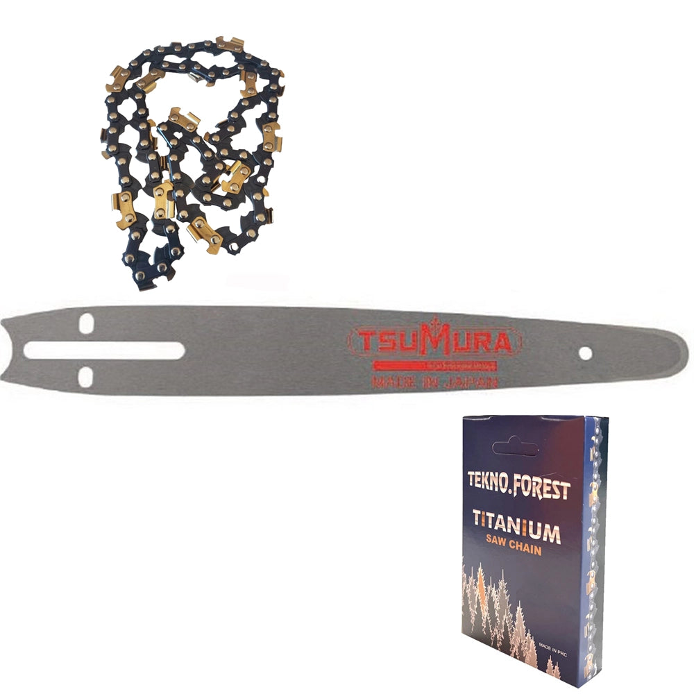 KIT BARRA CARVING MOTOSEGA RICAMBIO 10″ 25cm PASSO 1/4 1,3mm+CATENA TITANIO 60 MAGLIE VALGARDEN