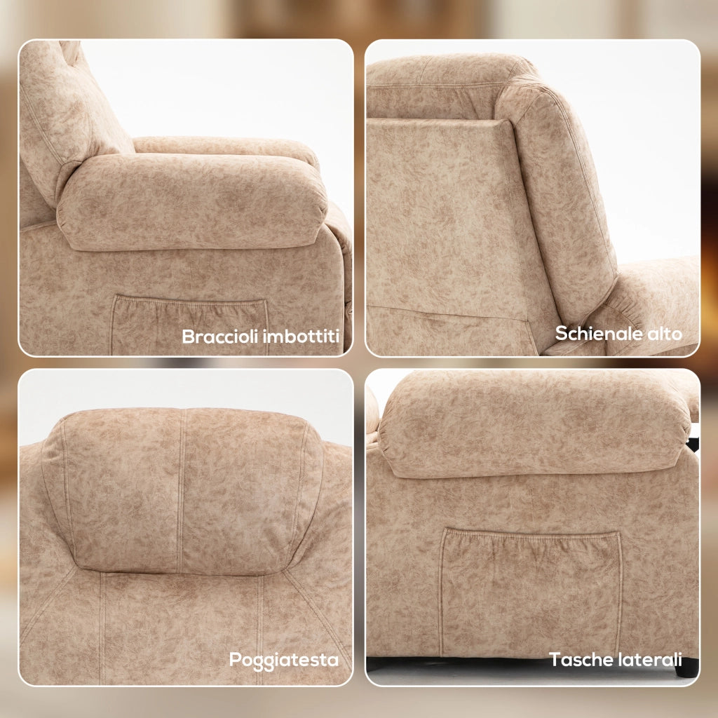 Poltrona Relax Reclinabile Manuale con Poggiapiedi in Tessuto Beige ¨C Minimal ¨C 100x100x90