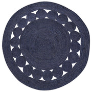 Tappeto Boho in iuta tessuto a mano  Blu Scuro rotondo ø 120 cm soggiorno camera da letto