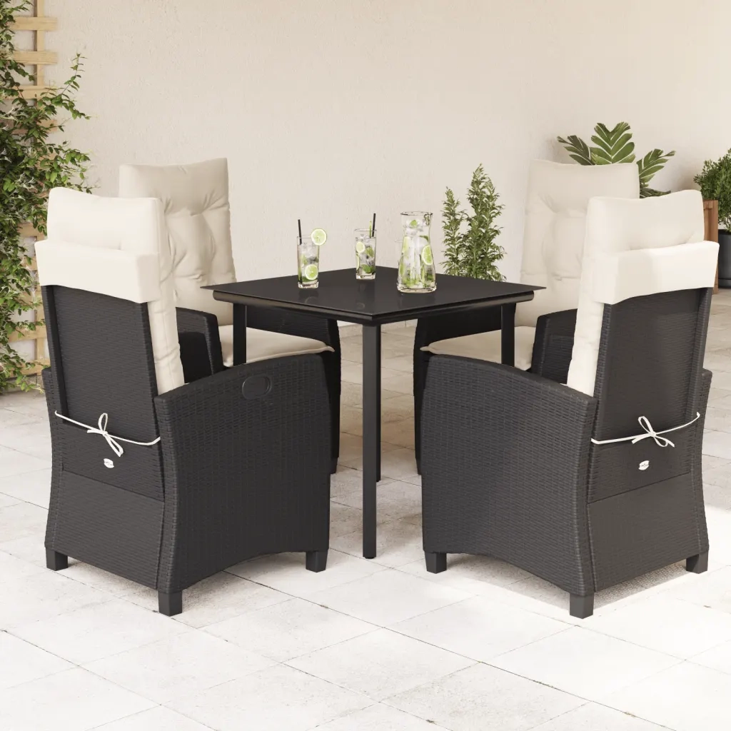 Set da Pranzo da Giardino 5 pz Nero con Cuscini in Polyrattan 3212733