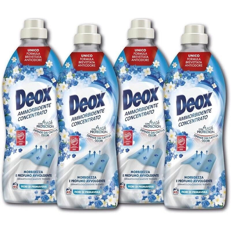 DEOX 4 CONFEZIONI DI AMMORBIDENTE CONCENTRATO LAVATRICE FIORI DI PRIMAVERA 180 LAVAGGI 900 ML L'UNO