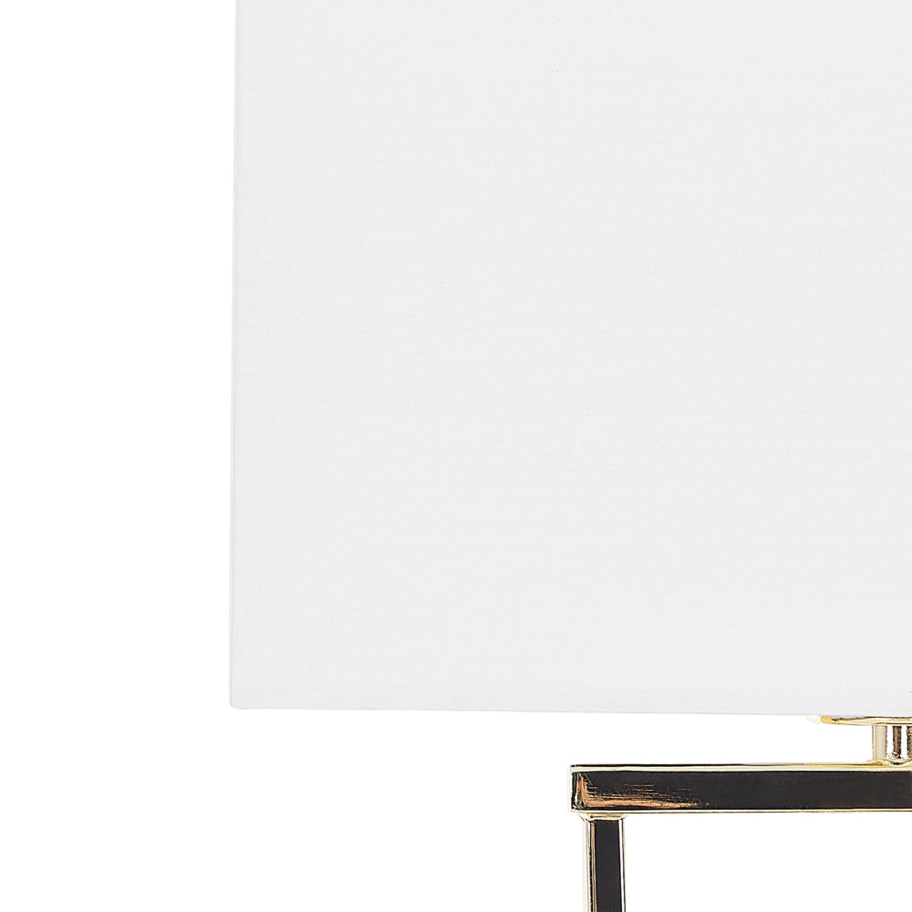 Lampada da Tavolo Metallo dorato Bianco Paralume paralume in policotone Rettangolare 62H cm Soggiorno Moderno