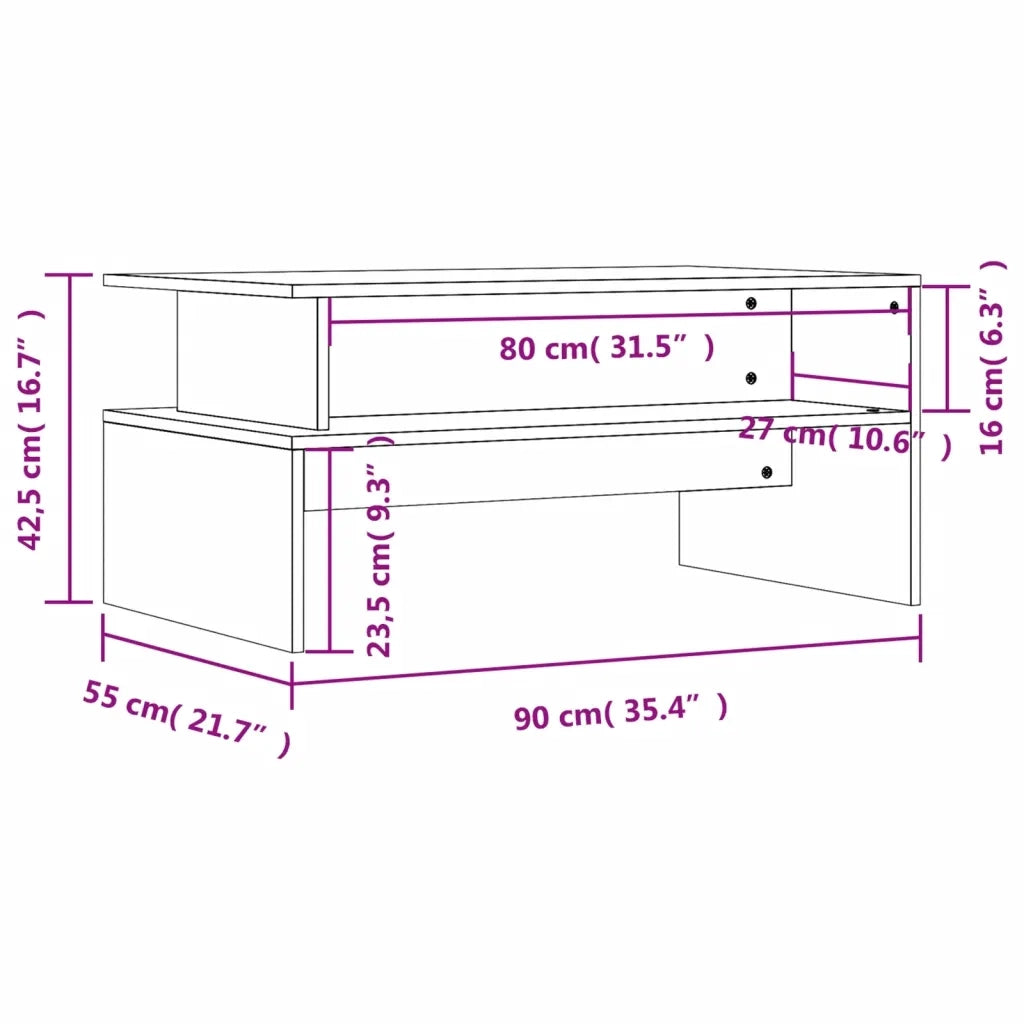 Tavolino da Salotto Nero 90x55x42,5 cm in Legno Multistrato 834279