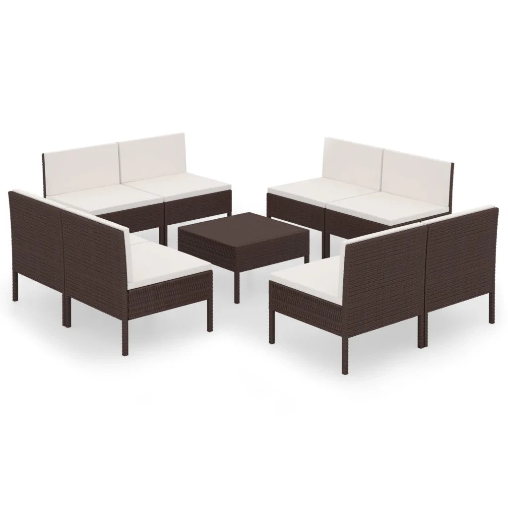 Set Divani da Giardino 9 pz con Cuscini in Polyrattan Marrone 3094315