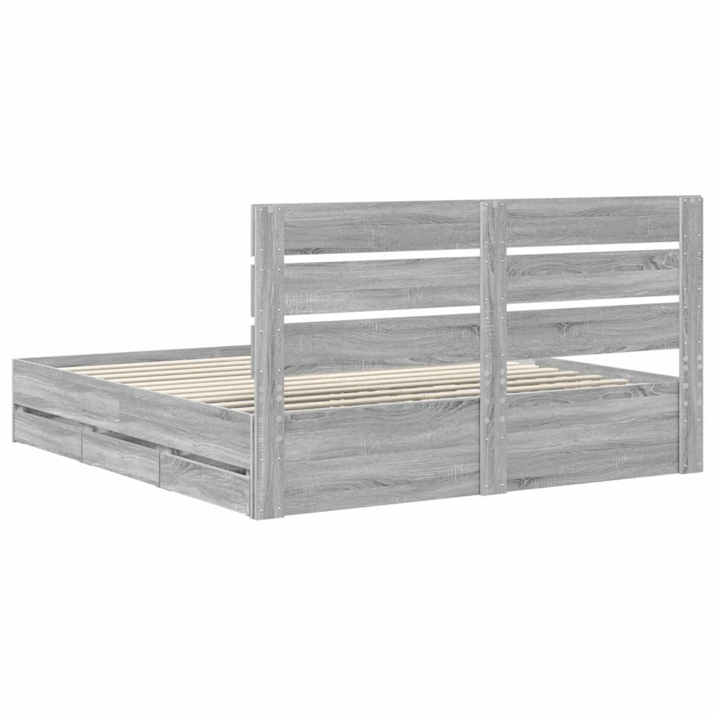 Letto matrimoniale | Letto per adulti | Struttura del letto con cassetto Grigio Sonoma 200 x 200 cm