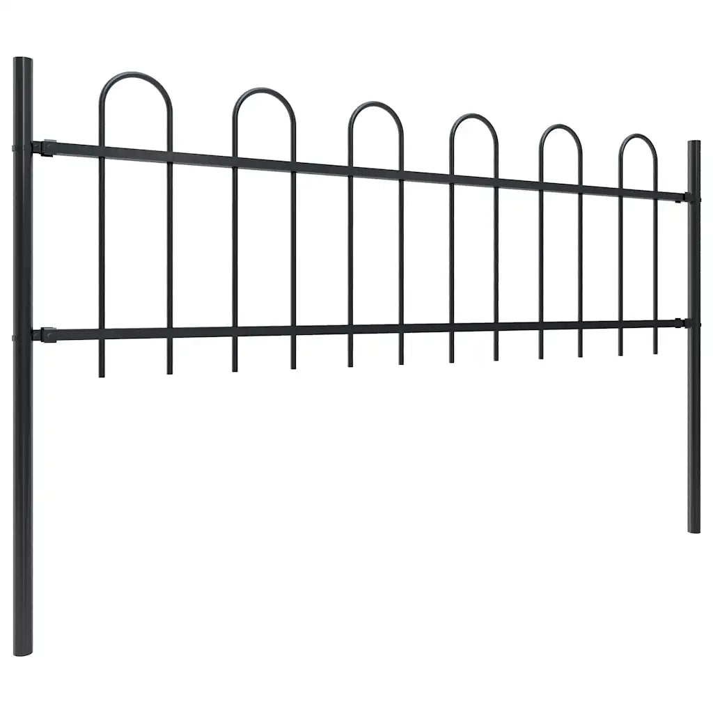 Recinzione da Giardino con Parte Superiore ad Anello in Acciaio 838x60 cm Nero 277642